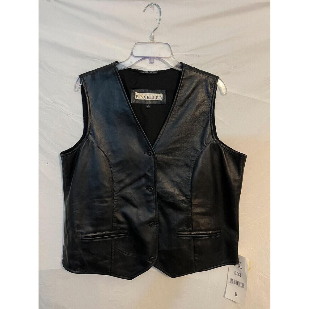 Excelled Genuine Lambskin Leather Vest Black Button Front NWT Men's Size XL